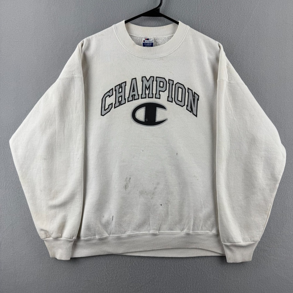 Vintage Champion Sweatshirt Mens XL White Crewneck Graphic Logo 90s Made in USA